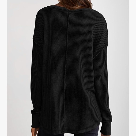 Black Long Sleeve Waffle Knit Top - Picture 5 of 6